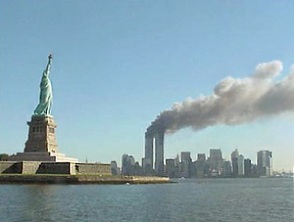 Statue of Liberty and WTC fire.jpg ...