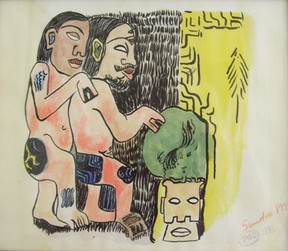 Götterpaar - Aquarell nach Gauguin (C) Sundra Kanigowski www.sundra.eu