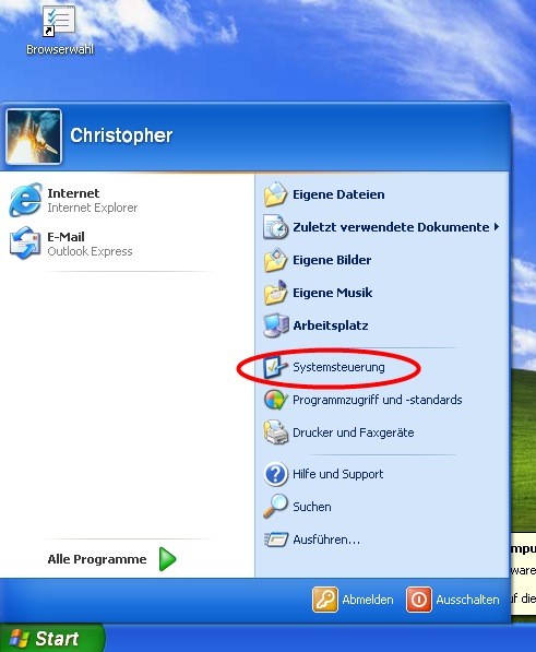 Systemsteuerung öffnen (Windows XP)