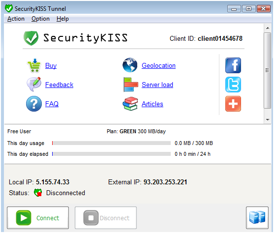 Startbildschirm der VPN-Software