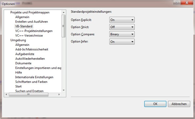 Der Options-Dialog im Visual Studio 2008