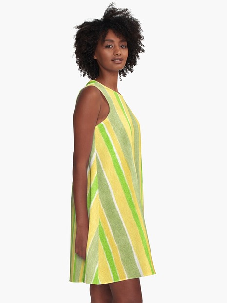 Gelb-grün gestreiftes A-Linien Kleid